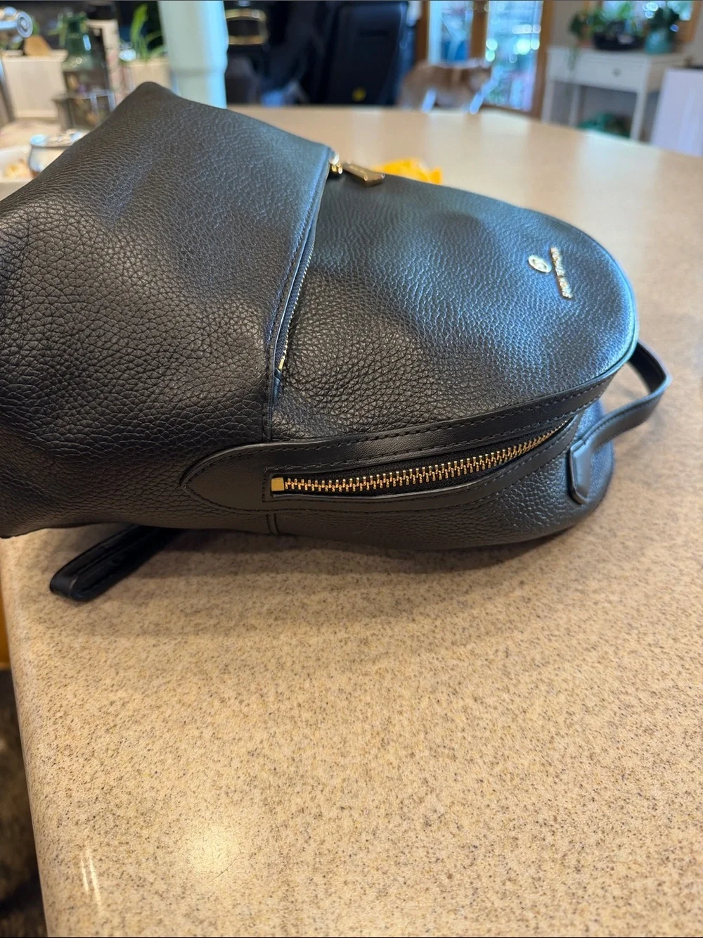 Michael Kors Black Pebbled Leather Backpack with Gold Accents